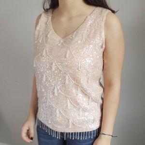 1950s Vintage Beaded Party Blouse Light Pink